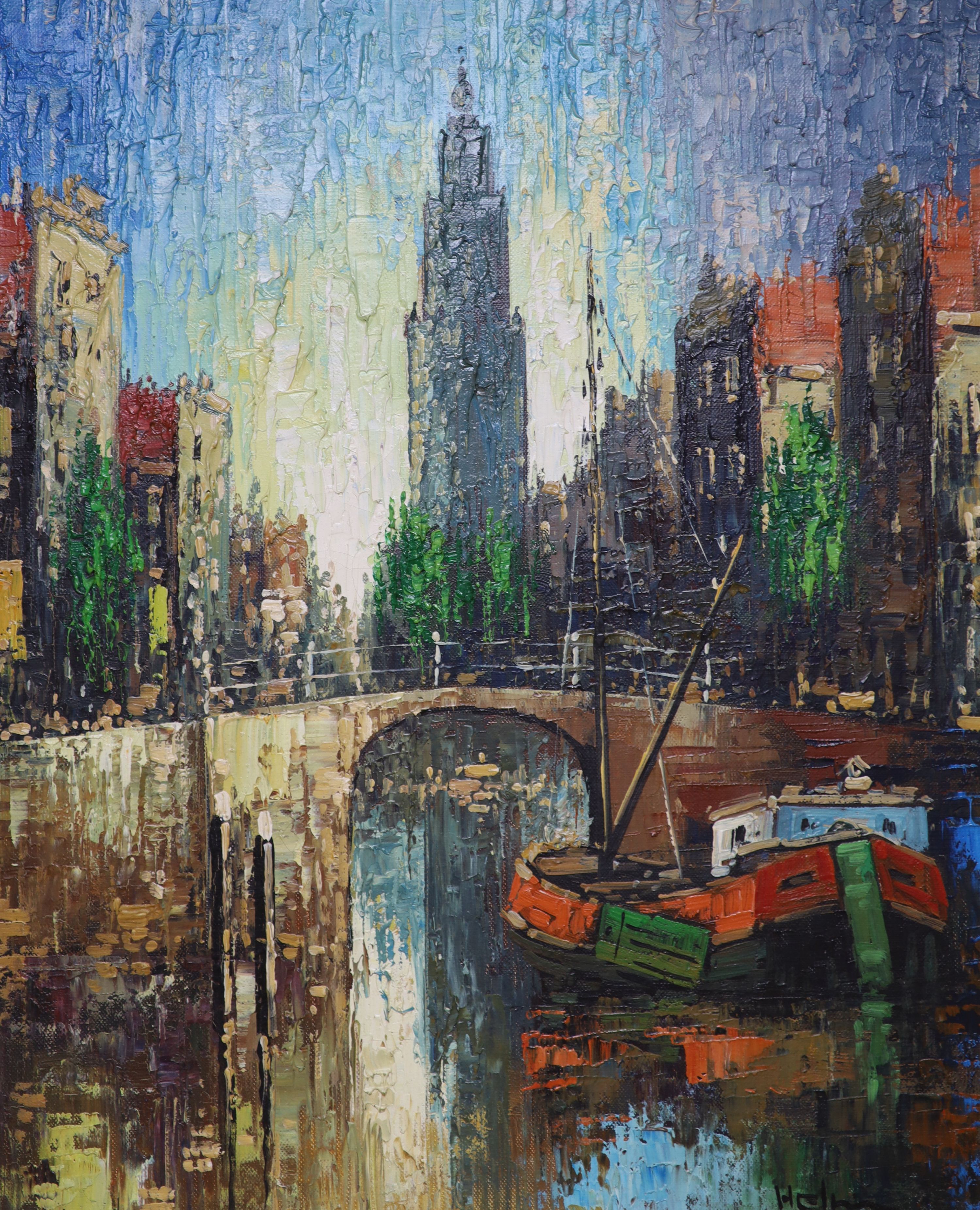 Dutch School, oil on canvas, Canal scene, signed Helm, 50 x 40cm